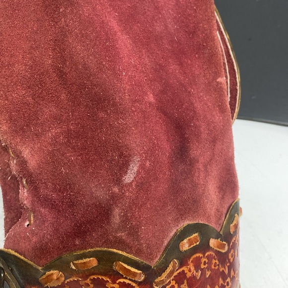 Chile Red Suede Bucket Purse Backpack - Picture 10 of 17